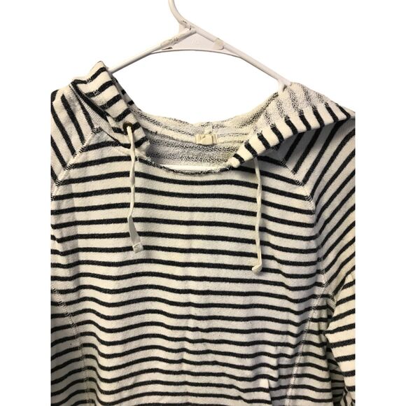 J.Crew Womens M Black White Sweatshirt Drawstring Hoodie Pullover Striped - Picture 4 of 9